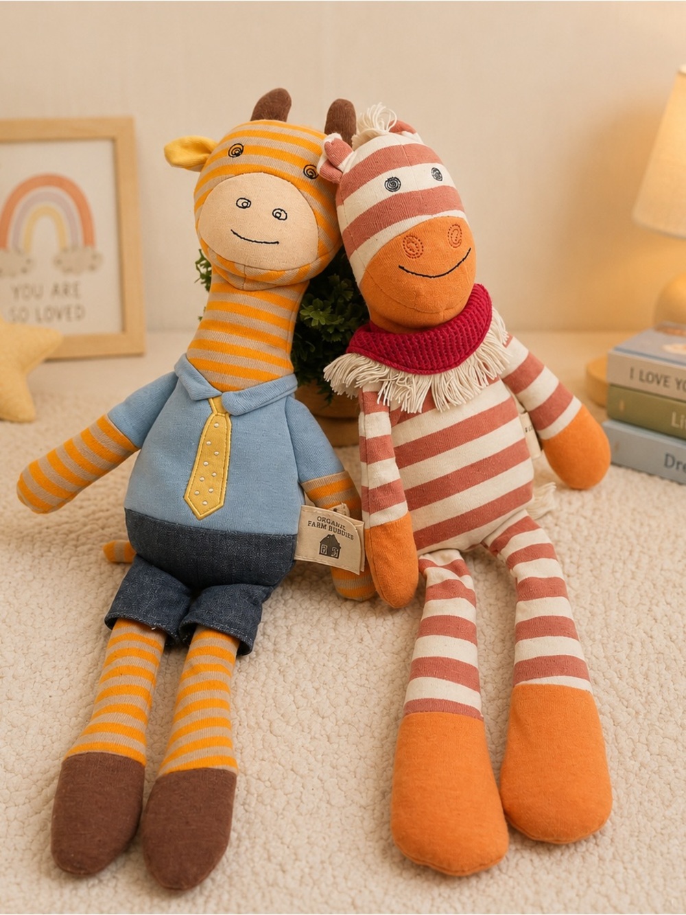 Organic farm buddies Giraffe and Zebra Orange Cream